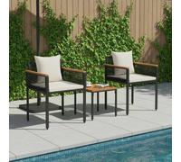 vidaXL Outdoor Furniture Set 3 pcs Black and Cream White PE Rattan