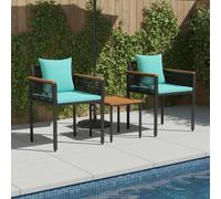 vidaXL Outdoor Furniture Set 3 pcs Black and Turquoise PE Rattan