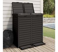Garbage Bin Black PP 230L 78x41x86cm Double Lid Wood-Texture Outdoor Large Lock