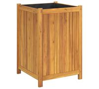 vidaXL Outdoor Garden Planter Box - Solid Acacia Wooden Flower Pot with Liner, Efficient Drainage Square Wood Planter, 50x50x75cm for Patio/Deck