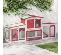 vidaXL Outdoor Large Rabbit Hutch Red and White 201x45x85 cm Wood