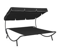 vidaXL Outdoor Lounge Bed with Canopy Black UK HOT