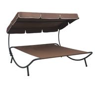 vidaXL Outdoor Lounge Bed with Canopy Brown Sunbed Garden Seating Furniture