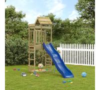 Outdoor Playset Solid Impregnated Pine Blue Wave Slide Rock Wall 222x90x239cm XL