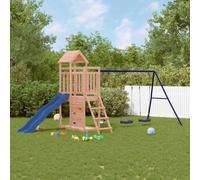 Playhouse Solid Douglas Wood 446x186x214cm Blue Slide Swings Rockwall Play Tower