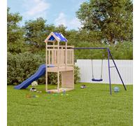 Outdoor Playset Blue Solid Pine Wood 390x241x215 cm Kids Garden Swing Slide Fun