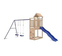 vidaXL Outdoor Playset, Playground Set for Garden Patio Kids, Playhouse with Slide, Wooden Swing Set for Age 4 Years and Over, Solid Wood Pine