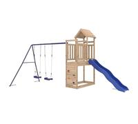 vidaXL Outdoor Playset, Playground Set for Garden Patio Kids, Playhouse with Slide, Wooden Swing Set for Age 4 Years and Over, Solid Wood Pine