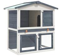 vidaXL Outdoor Rabbit Hutch 3 Doors Grey Wood, Grey