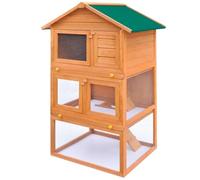 vidaXL Outdoor Rabbit Hutch - Spacious 3-Layer Wood Pet Cage with Iron Wire Mesh, Waterproof Roof, Pull-Out Trays, and Non-Slip Ladders - Suitable For Small Animals