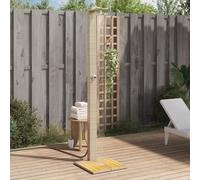 vidaXL Outdoor Shower in Beige Poly Rattan-Acacia Wood Base with Zinc Alloy Handle, UV-Resistant, Garden Poolside Refreshment Stand
