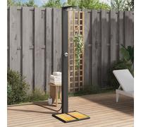 vidaXL Outdoor Shower - Black Poly Rattan with Acacia Wood Base, Powder-Coated Steel Frame, 224cm Height, 135cm Hose.