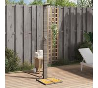 vidaXL Outdoor Shower with Rotatable Handle, Poly Rattan & Acacia Wood, Grey - Freestanding Pool/Garden Shower with Slatted Base and PVC Hose