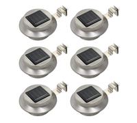 Outdoor Solar Lamp Stainless Steel Silver 12cm Round LED Cold White 6pcs 600mAh