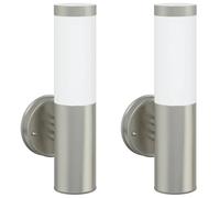vidaXL Outdoor Wall Light 2 pcs Silver 15 x 7.5 x 33 cm, Outdoor Wall Lighting, Modern Cylindrical Sconce, Durable Garden Accent Light, Heavy-Duty Exterior Fixture
