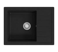 'vidaXL Oval Black Granite Kitchen Sink with Extra-Deep Basin, Side Drainer and Basket Strainer - Heat, Scratch and Impact Resistant