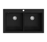 vidaXL Overmount Kitchen Sink Double Basin - Black Granite, Extra-Deep, Scratch-Resistant, Heat-Resistant, Durable, Easy to Clean