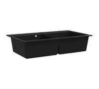 vidaXL Overmount Kitchen Sink Double Basin Granite Black Plumbing Fixture