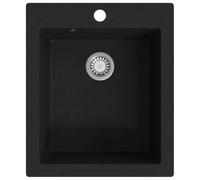 vidaXL Overmount Kitchen Sink Single Basin - Durable Granite Material, Scratch & Impact with Extra-Deep Basin, Stain- & Easy-to-Clean, Black