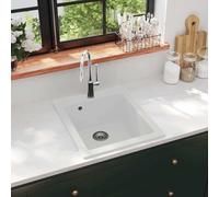 vidaXL Granite Cream White Overmount Kitchen Sink - Scratch-, Heatproof up to 280°C, Includes Plumbing Kit, Easy Assemble, Single Deep Basin Design 425x500mm