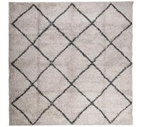 vidaXL PAMPLONA Shaggy Rug - Beige/Anthracite, High Pile Square Floor Mat, Soft Textured Polypropylene, 240x240cm, Cozy for Bedroom/Living Room