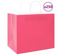 vidaXL Kraft Paper Bags 250 Pieces with Pink Handles 32 x 22 x 28 cm, Paper Bag, Paper Gift Bag, Kraft Paper Gift Bag