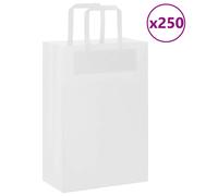 vidaXL White Kraft Paper Bags - 250 pcs with Handles - Durable Customizable 21x11x31 cm Bag - Recyclable Gift/Shopping Solution