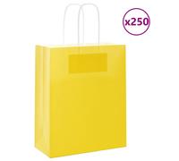 vidaXL Paper Bags 250 pcs with Handles Yellow 18x8x22 cm