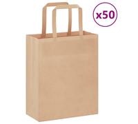 vidaxl Brown Paper Bags with Handles - 50 pcs Set, Recyclable Kraft Shopping Bags/Gift Bags/Takeaway Bags, 18x8x22 cm, 6 kg Capacity