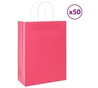 vidaXL Pink Kraft Paper Bags 50 Pcs with Handles - 26x12x35 cm Recyclable Shopping Gift Tote
