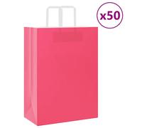 vidaXL Pink Kraft Paper Bags with Handles - Durable Recyclable Gift Shopping Carry Bags for Various Occasions - 50 pcs (32x17x44 cm)