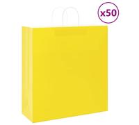 vidaXL - Kraft Paper Bags 50 pcs with Handles - Yellow, Durable, Recyclable, Versatile, 45x17x48 cm, Customizable