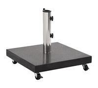vidaXL Parasol Base Granite 30kg - Square Black Granite Umbrella Stand Holder with Castors and Stainless Steel Tube for Outdoor, Garden, Patio