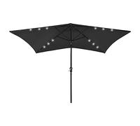 vidaXL Parasol with LEDs and Steel Pole Lawn Garden Outdoor Living Beach Umbrella Patio Sunshade Sun Protection Shelter Black 2x3 m