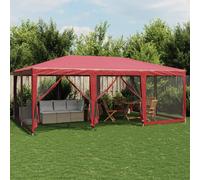 vidaXL Party Tent with 10 Mesh Sidewalls Red 6x4 m HDPE
