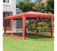 vidaXL Party Tent with 6 Mesh Sidewalls Red 3x6 m HDPE, Red