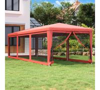 vidaXL Party Tent with 8 Mesh Sidewalls Red 3x9 m HDPE NEW