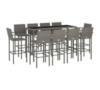 vidaXL Patio Bar Set 11 Piece, Outdoor Patio Wicker Set Bar Height Chair, Bar Table and Chair Set for Balcony Backyard Porch, Gray Poly Rattan