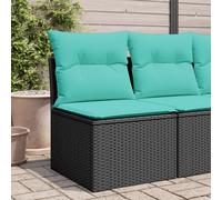 vidaXL Patio Sofa Armless with Cushions Black Poly Rattan