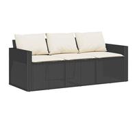 vidaXL Patio Sofa with Cushions 3-Seater Black Poly Rattan