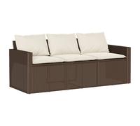 vidaXL Patio Sofa with Cushions 3-Seater Brown Poly Rattan