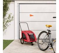 vidaXL Pet Bike Trailer, Pet Cart Carrier for Small Dogs, Dog Bike Trailer with Flag, Dog Bicycle Wagon Cargo Bike Cart, Red Oxford Fabric and Iron