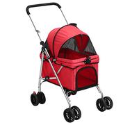 vidaXL Pet Stroller - Foldable Dog and Cat Carrier with Breathable Mesh, Sunroof and Leash for Safety, Oxford Fabric in Vibrant Red
