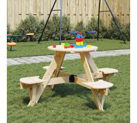 vidaXL Picnic Table for 4 Kids with Umbrella Hole Round Solid Wood Fir