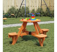 vidaXL Picnic Table for 4 Kids with Umbrella Hole Round Solid Wood Fir