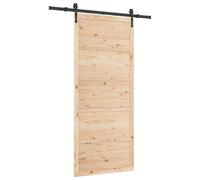 vidaXL Pine Sliding Door 80 x 208 cm Rustic Look Solid Wood Brown Interior Adjustable Parts Rail Accessories Perfect for Fireplace or Living Room Natural Structure