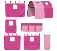 vidaXL Pink Polyester Loft Bed Curtains with Tunnel - Synthetic Durable Material, Bedtime Fun Design, Storage Pockets on Curtains