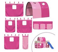 vidaXL Pink Polyester Loft Bed Curtains with Tunnel - Synthetic Durable Material, Bedtime Fun Design, Storage Pockets on Curtains