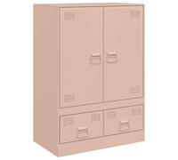 vidaXL Pink Steel Highboard - Modern Living Room Sideboard Cabinet with 2 Doors, 2 Drawers and Metal Handles, 67x39x95 cm, Assembly Required