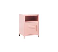 vidaXL Pink Steel Nightstand - Industrial Rectangular Bedside Table with Cabinet and Shelf for Bedroom Storage, 35x35x51cm